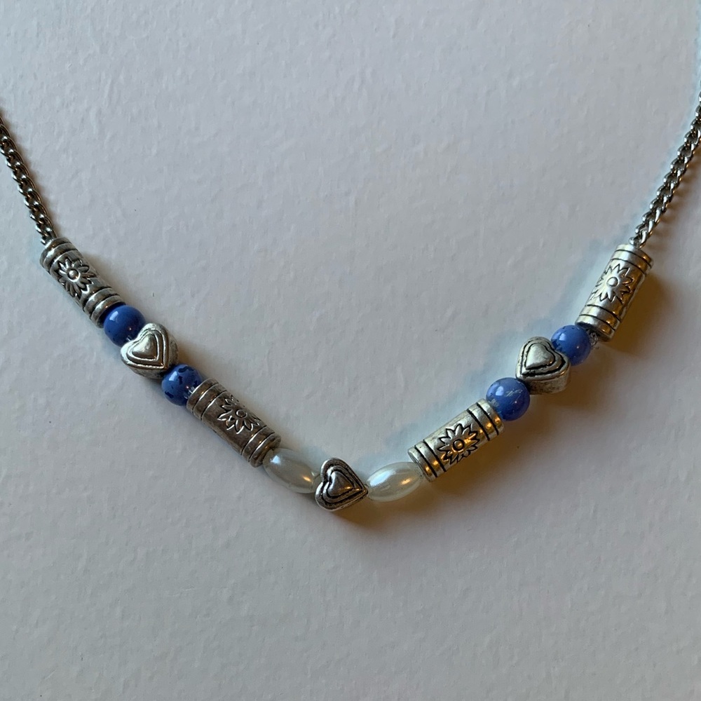Silver, Blue, & Pearl Necklace